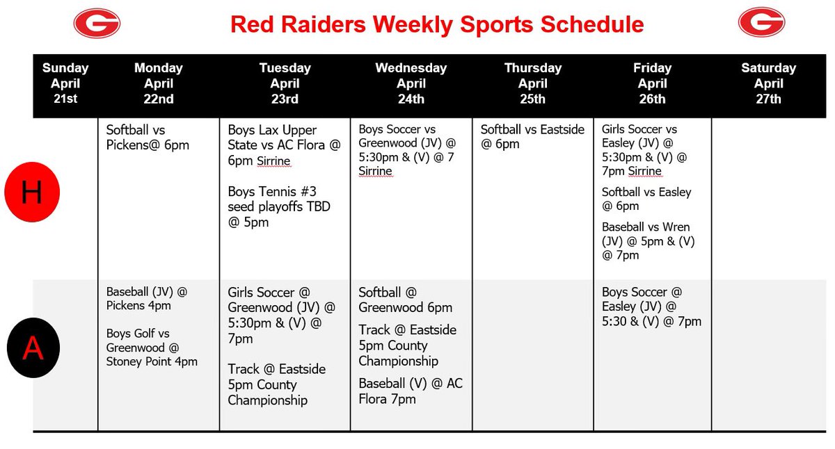 booster_ghs's tweet photo. Greenville High sports week of 4/21 🏴‍☠️Go Raiders🏴‍☠️ https://t.co/6TIJ5Ysen9