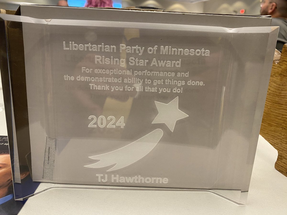 Thank you  @LPofMN EC for giving me this award two years in a row. 
Hopefully soon I’ll be a real Star for the Party. 
#neverquit #voluntaryism #ancap