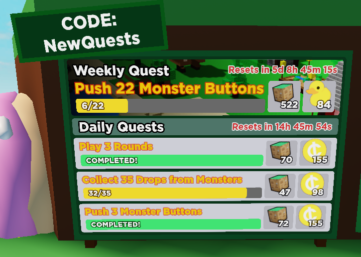 Updated the quests to give 3 Daily Quests and a Weekly Quest, which should make completing your season pass MUCH easier... GET THOSE BLOCKS!
#BookofMonsters