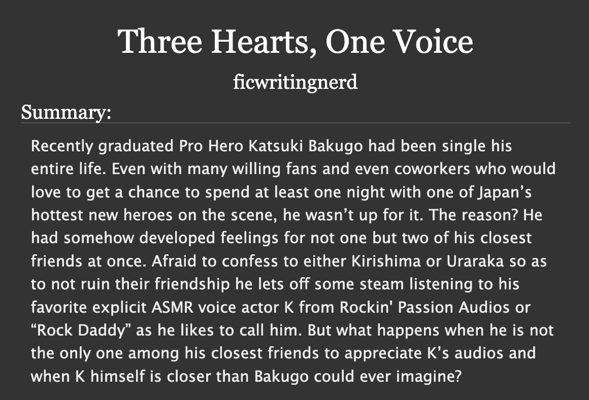 🗣️Three Hearts, One Voice🗣️ Ship: Kirikacchako Words: 8,299 Tags: Bakugo-centric, NSFW🔞, More tags on ao3 archiveofourown.org/works/55343134… I'm so excited to share what I wrote for the @rarepairsbang! Be sure to check out @Kirihasabigduck's amazing art linked below #kirikacchako