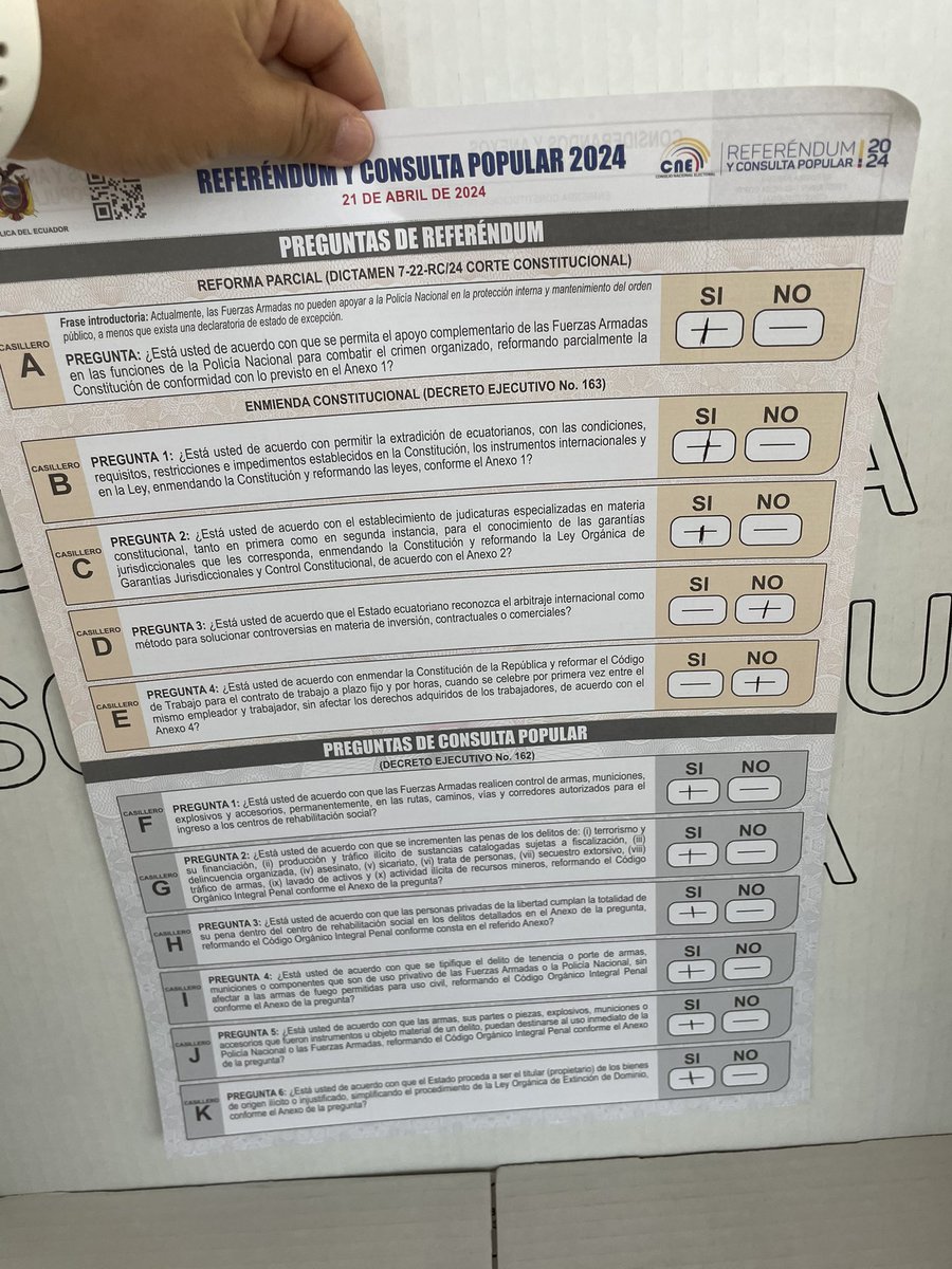 Ejerciendo mi derecho al voto 🗳️ #Elecciones2024 teniendo consciencia colectiva en la pregunta D y E la respuesta es NO!