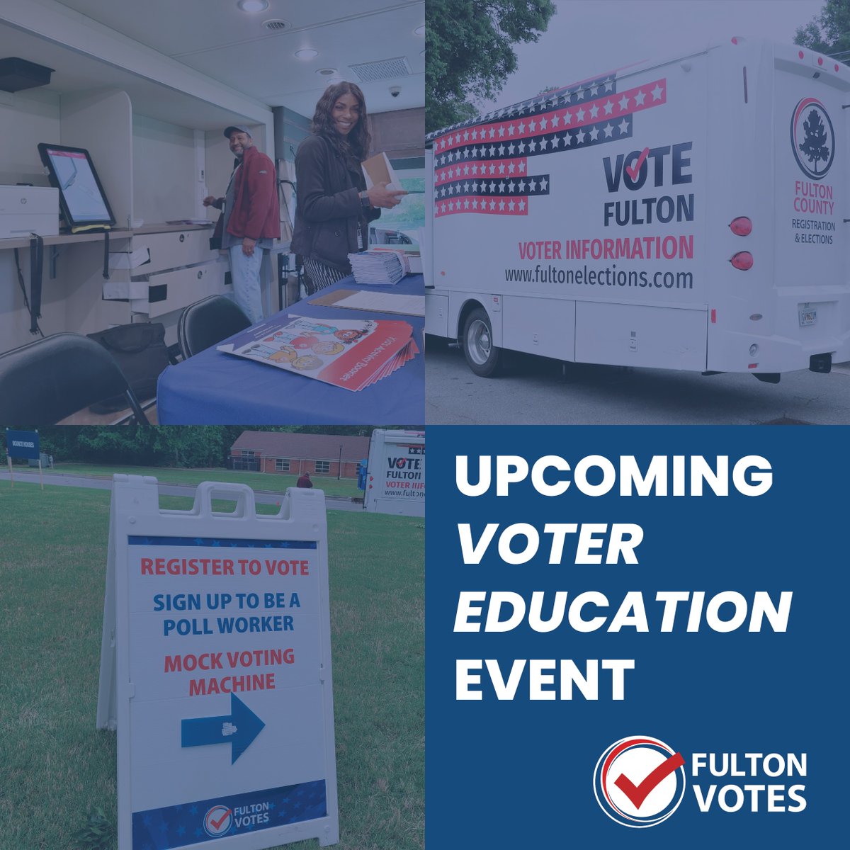 The Voter Education & Outreach team is here to teach you about the elections process in Fulton County! Attend one of the upcoming events to get all the info you need for a smooth voting experience. #FultonVotes #VoterEducation

See a list of events here: fultoncountyga.gov/inside-fulton-…