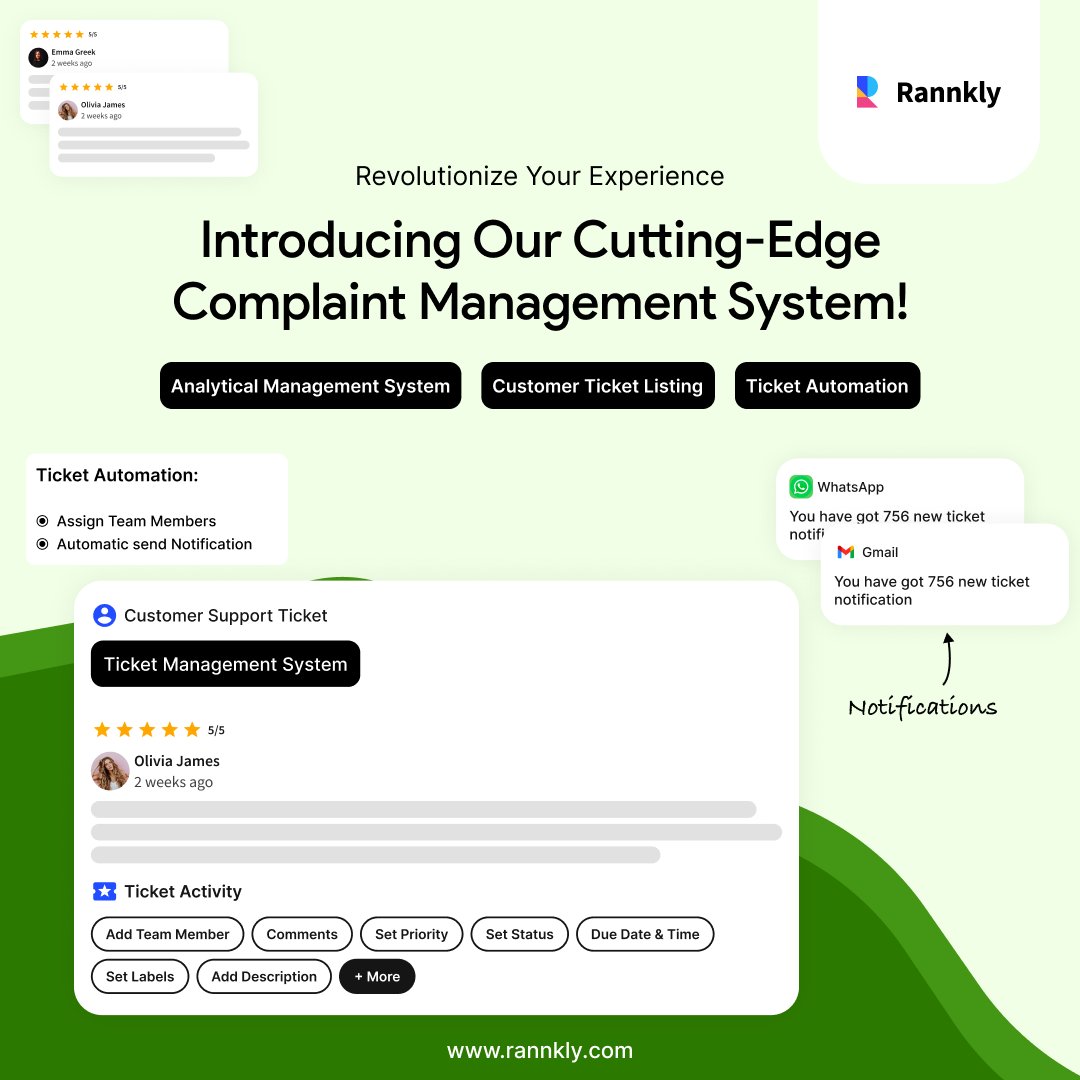 🛠️ Our user-friendly tool makes it easy to track, resolve, and analyze customer complaints, ensuring customer satisfaction every step of the way. 

Try Rannkly today and elevate your customer service game! 💼 

#CustomerService #ComplaintManagement #CX