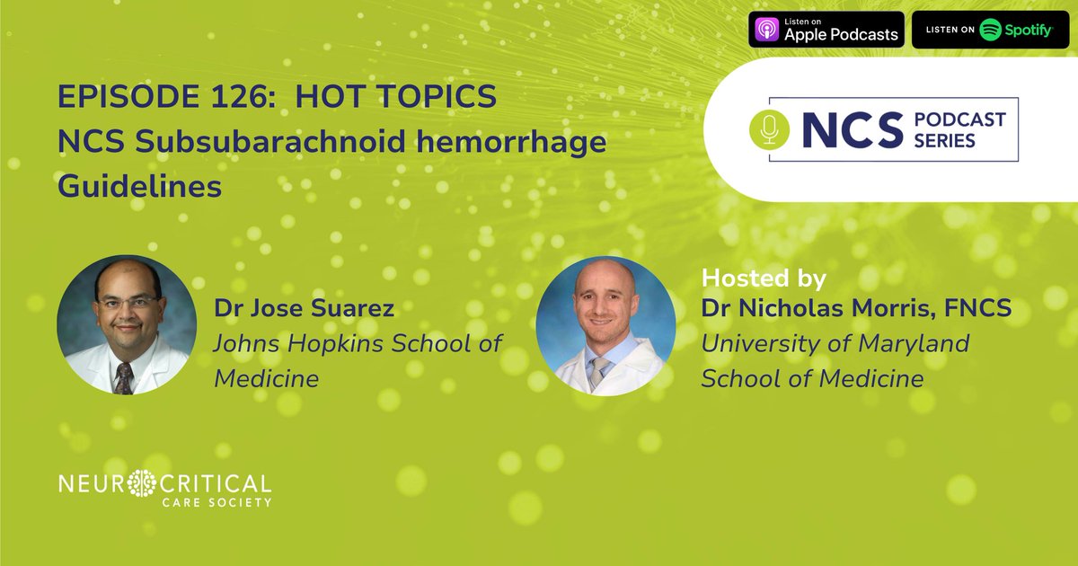 In this episode of the NCS Podcast, @namorrismd is joined by Dr. Jose Suarez to discuss the recently updated NCS #SAH guidelines. Dr. Morris & Suarez compare them with the recently released @American_Heart SAH guideline & more. Listen now: ow.ly/mkCY50Rhm0T