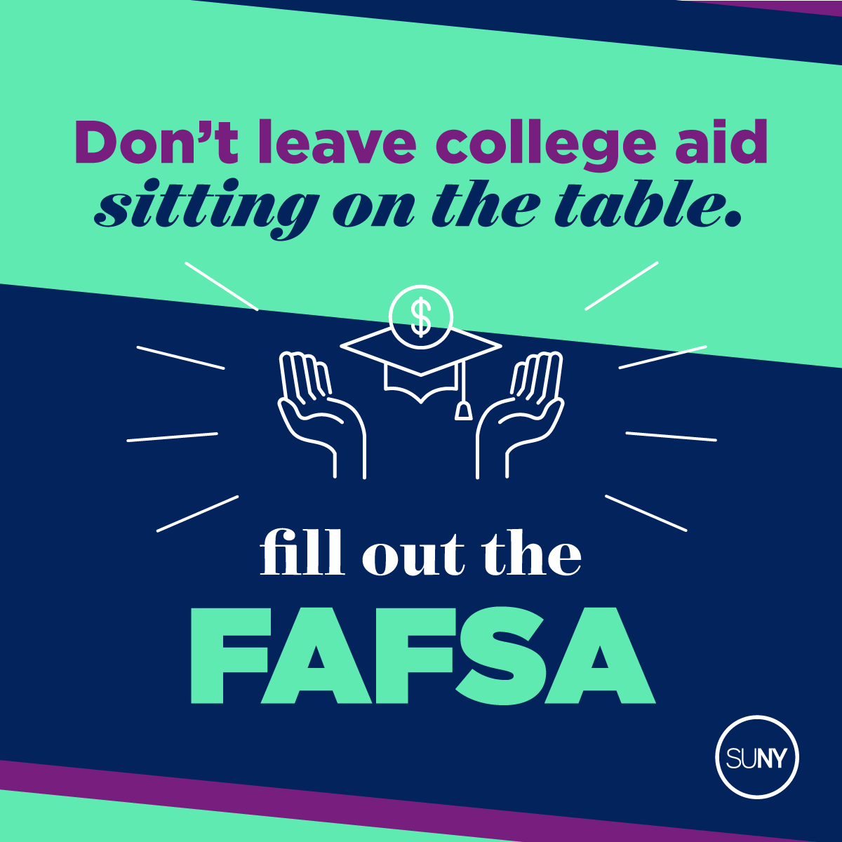 SUNY's tweet photo. Don't miss out on financial aid opportunities. Complete your #FAFSA, get $$$ for college, and pave the way for your educational journey. 🎓💰
#FAFSAReady
https://t.co/gRSCiqj72l https://t.co/TVKgK1lr52