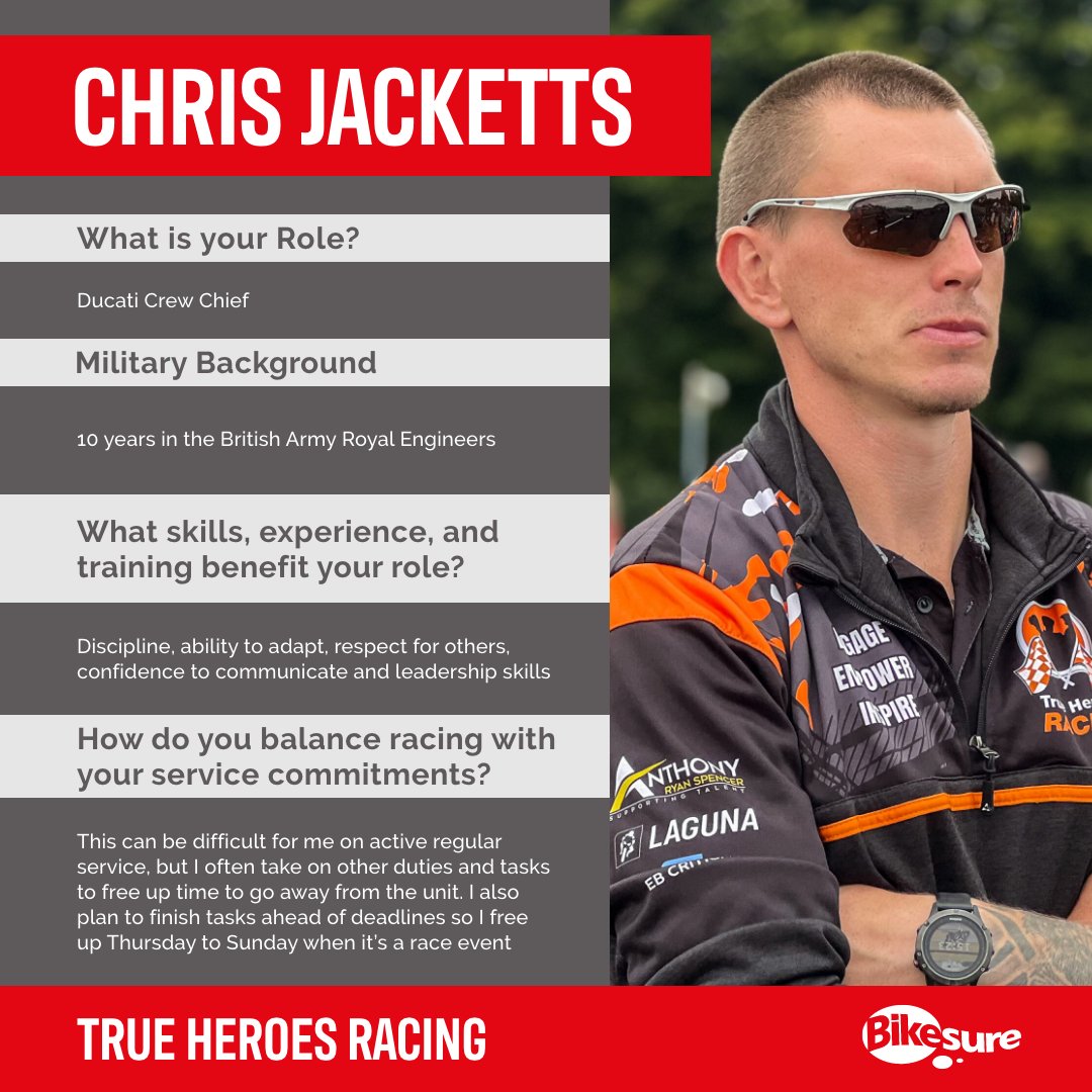 Meet the True Heroes Racing team 🏍️

Find out more about Chris Jacketts - the Ducati Crew Chief.

#trueheroesracing #BSB #racing #motorbikes #motorcycles #motorbikeracing #activeduty