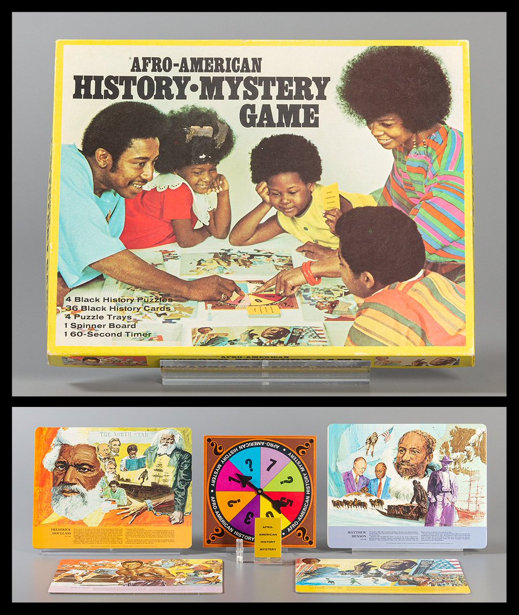 Afro American History Mystery Game was designed by Carl Porter and released by Shindana Toys in 1970. Players spun a dial, answered Black history trivia questions, and completed jigsaw puzzles. Explore more games about Black history here: artsandculture.google.com/story/troubles…