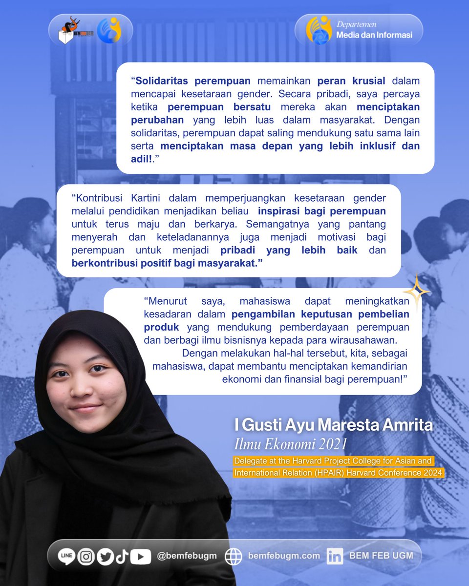 bemfebugm's tweet image. Dengan semangat Kartini, mari kita perjuangkan kesetaraan hak dan peluang bagi semua perempuan! 

Selamat Hari Kartini untuk seluruh perempuan Indonesia! 💐✨

#KabinetLintangKartika #BEMFEBUGM #FEBUGM #UGM #HariKartini #Kartini