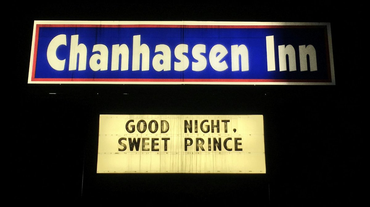 Today, on the anniversary of his death, we mourn the loss of Minnesota-based singer, songwriter, musician, and music legend, Prince Rogers Nelson, or Prince. Featured here is a photograph from Dorothy Anthony of a sign at the Chanhassen Inn, in memory of Prince's death.