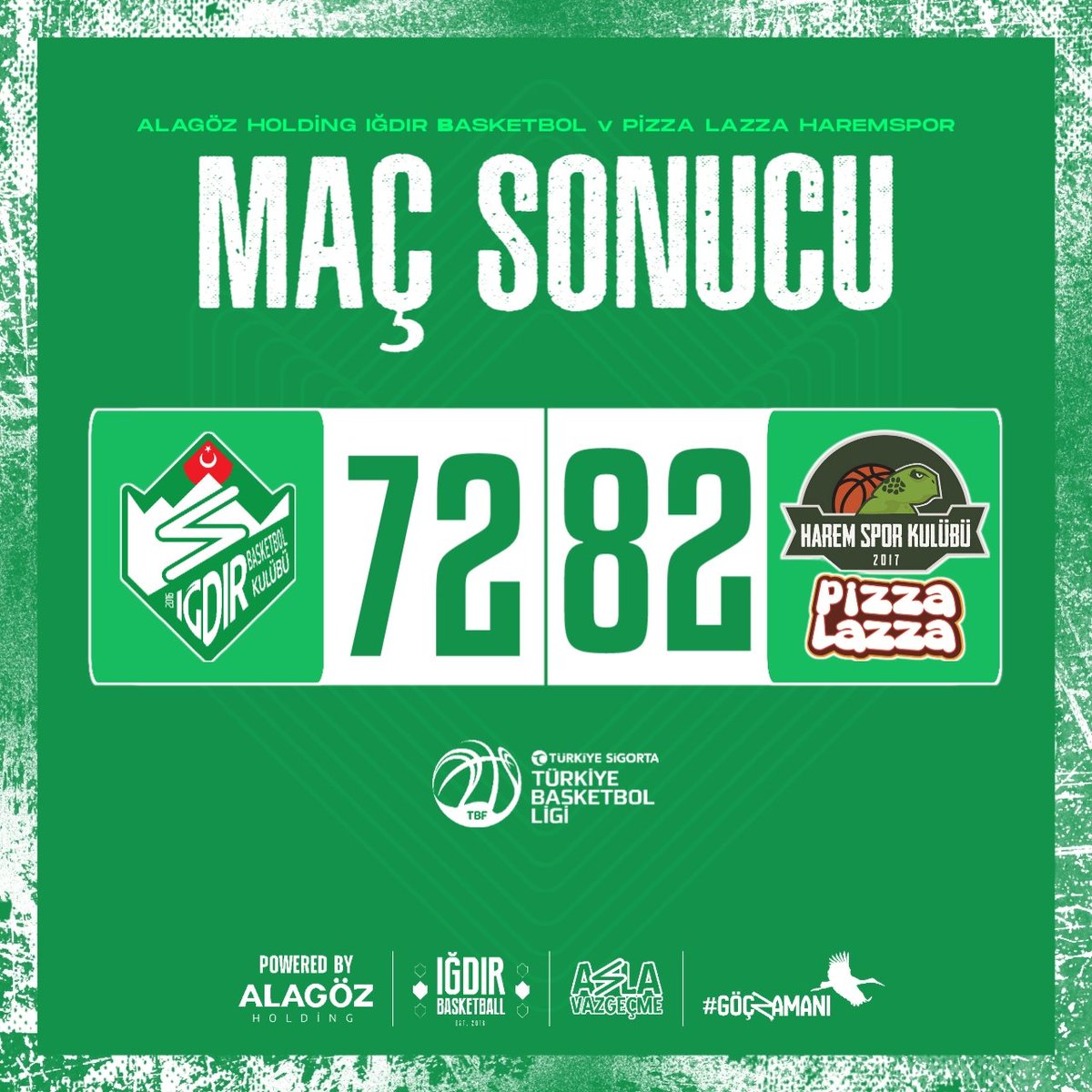alagozigdirbk's tweet photo. Maç Sonucu

Alagöz Holding Iğdır Basketbol Kulübü 🆚 Pizza Lazza Haremspor : 72-82

#GöçZamanı https://t.co/Z9YqZwq09K