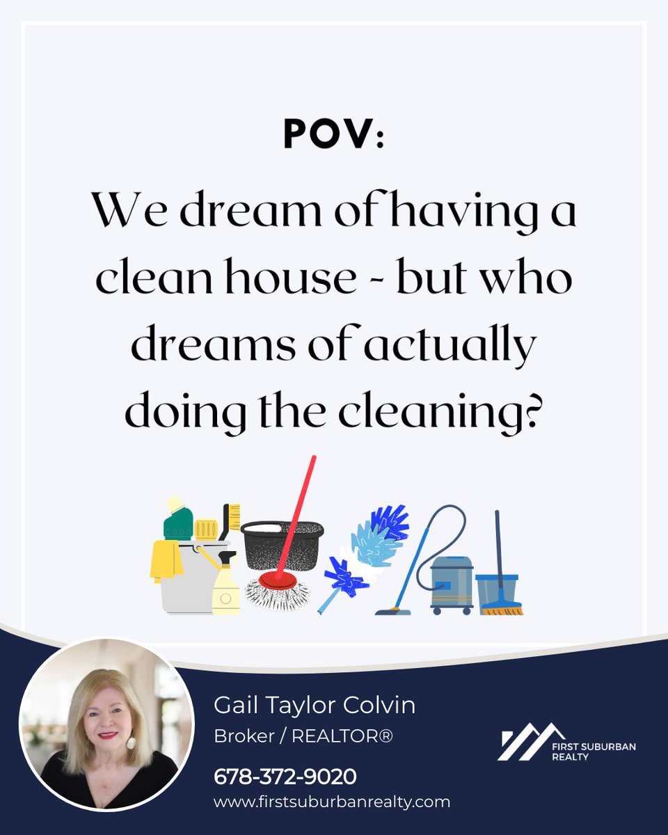We dream of a clean house, but maybe we should be dreaming of having someone clean it for us! 🧹💭 Who's with me on this? Time to manifest that cleaning fairy!

#firstsuburbanrealty #gailtaylorcolvin #ICameISawISold #pov #springcleaning #resetbutton #spring