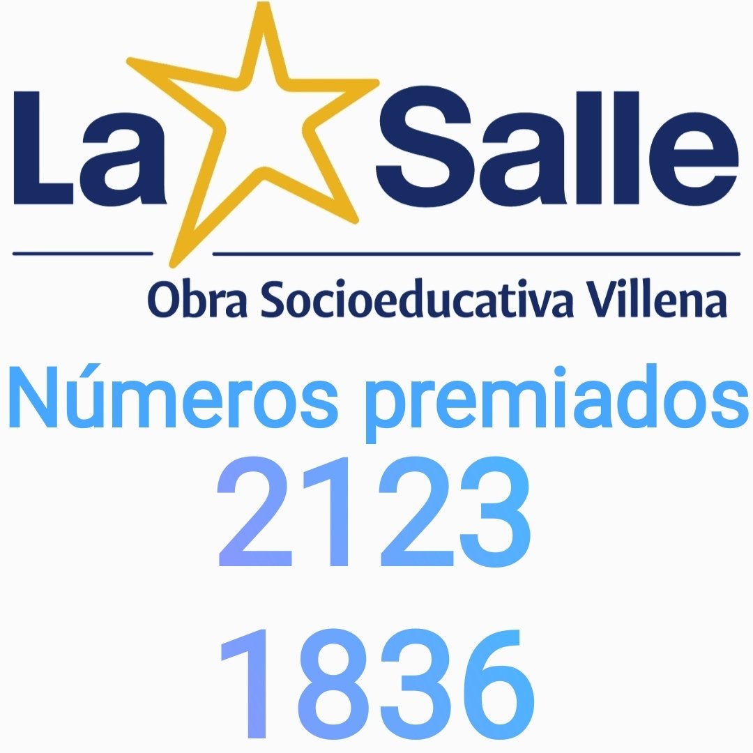 Los números premiados con la camisetas en la rifa solidaria de la Obra Social Villena La Salle hoy 21 de abril de 2024 son:
2123 y 1836
Enhorabuena a los premiados
#Gracias a todos por vuestra participación 
#SomosLaSalle