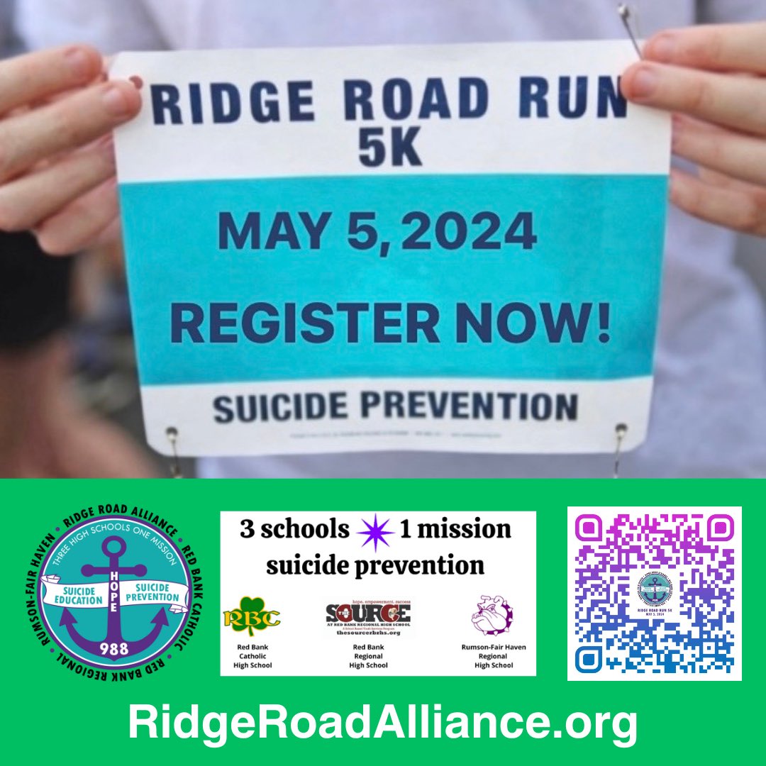 Register today! runsignup.com/ridgeroadrun @TheSourceRBRHS @RFH_Regional @rfh_ad @rbrathletics @RBCCaseyPride @RedBankSup @GovMurphy @RBCCaseys @HSSportsNJ @APPSportsDesk @MHANJ1 @vingopal @declanoscanlon @SHBAlliance @JSZ_Sports @SPTSUSA @afspnewjersey @ymcaGMC