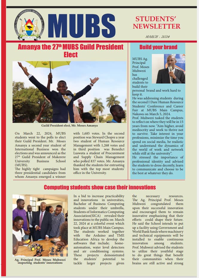 Access our E-Students Newsletter through the link below drive.google.com/file/d/1Gln9Ej… Do not miss interesting articles inside such as👇👇 1. Amanya elected the 27th guild president 2.Students trained on how to use the menstrual flow cups 3.Dare to confront students' conference