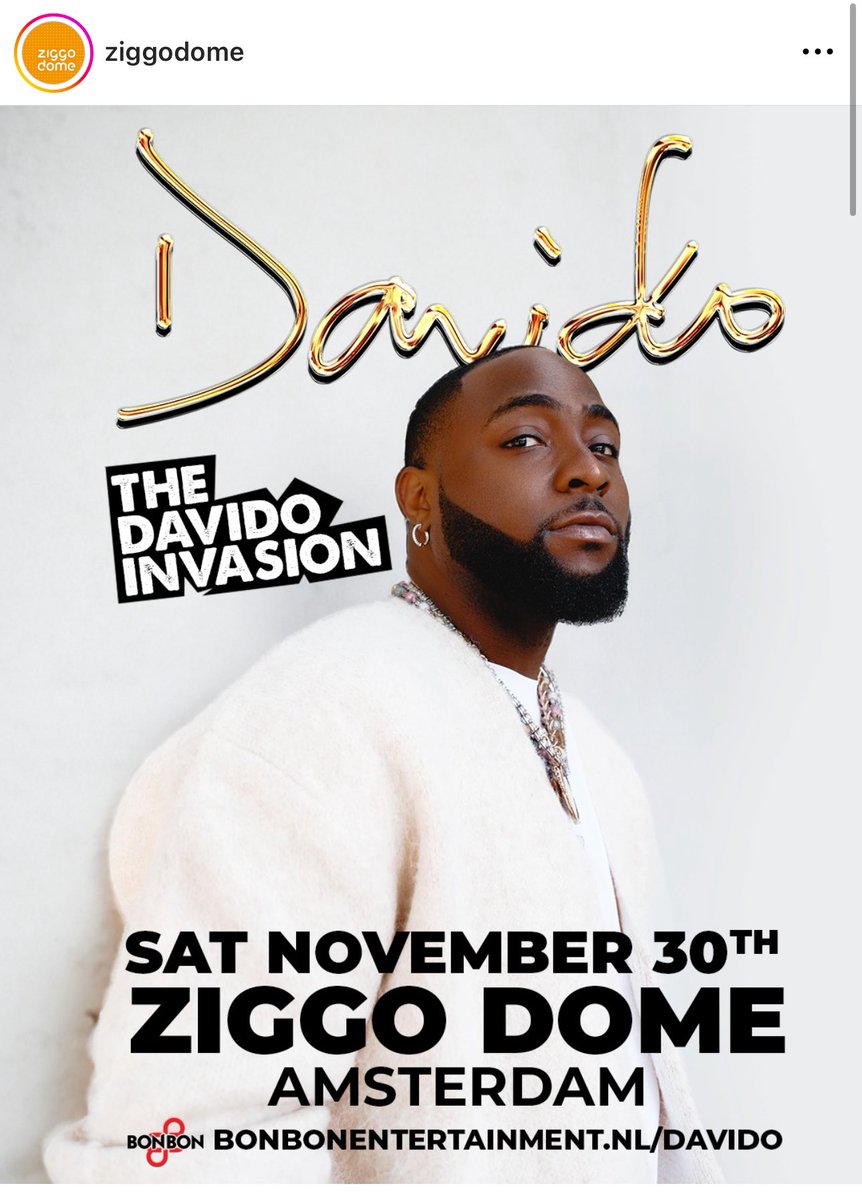 davido will be performing at ziggodome this  year, timeless tour continues 🤞🏾