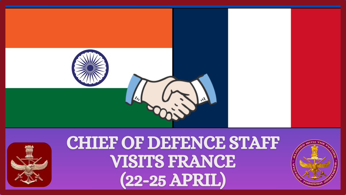 General Anil Chauhan, #CDS_India 🇮🇳 embarks on an official visit to #France 🇫🇷. The visit aims to strengthen bilateral #DefenceCooperation, and exchanging views on areas of common interests between the two Nations. Key highlights include engagements with senior leadership of