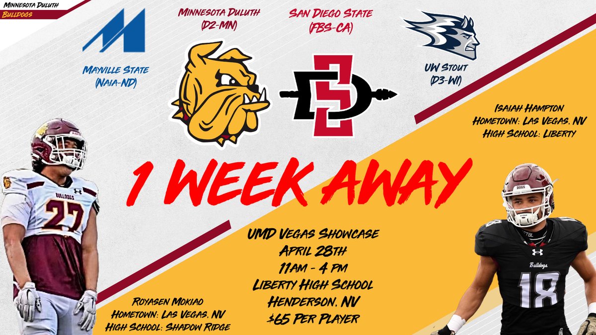 One Week out from our Vegas Showcase at Liberty High School in Henderson, NV. Great opportunity to be seen by several college programs at multiple levels. If you are in the area sign up right away, by clicking the link below: bulldogsfootballcamps.totalcamps.com/shop/product/2…