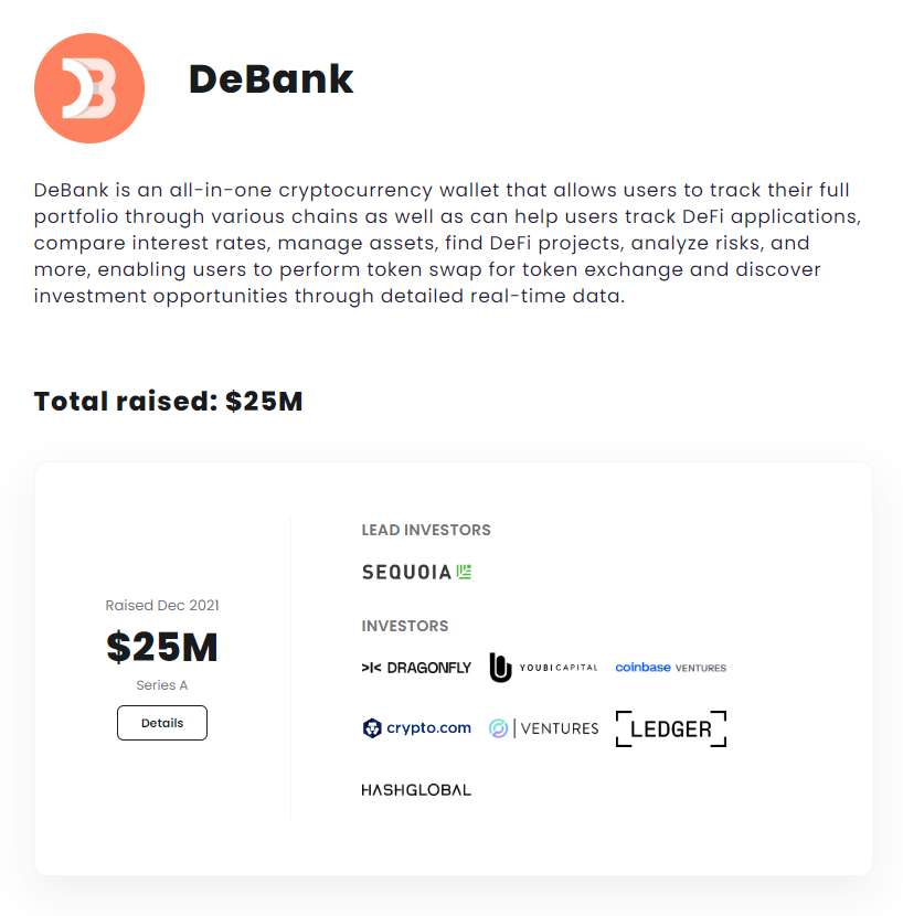 While investment details for Rabby Wallet are not available, the team behind this wallet, DeBank, managed to secure $25 million from investors like Sequoia Capital, Circle, Coinbase, and others.