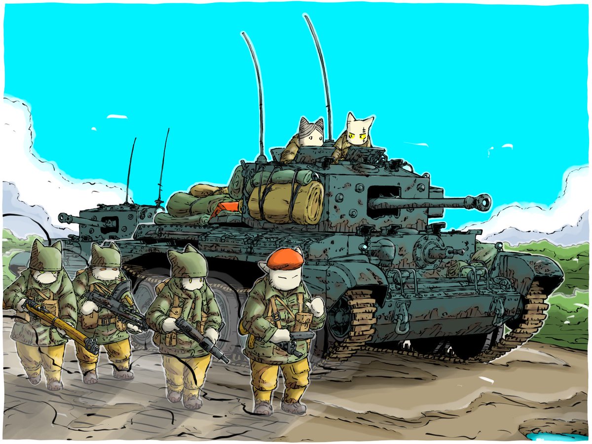 「四角戦車(巡航戦車クロムウェル)#しかくスクエア大幅遅刻ですね…ヤレヤレですね 」|ヤバーンのイラスト