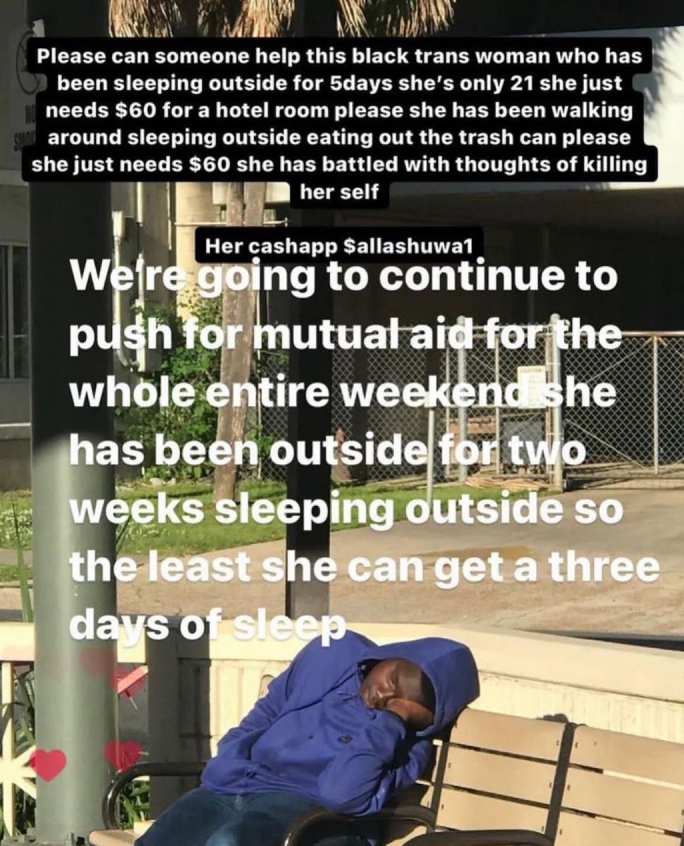 cw: suicidal ideation pls h3lp me bewst and circulate this urge/nt ask! a Black trans woman needs $60 for a hotel room and sustained support! kashapp: $allashuwa1 [qrt]