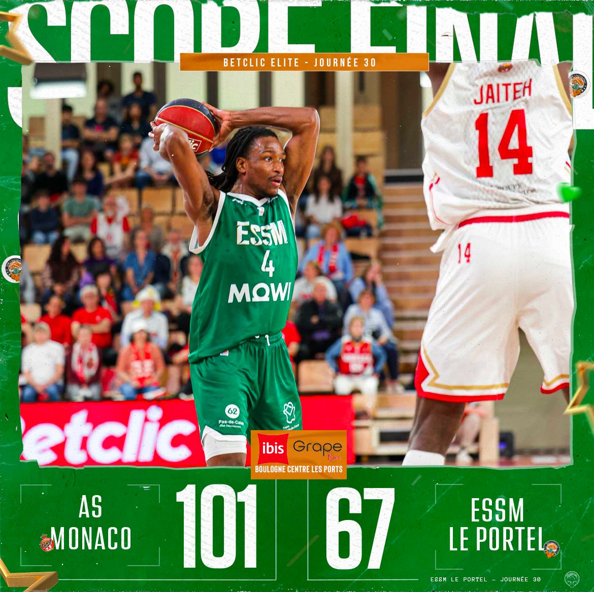 #BetclicELITE #VertEtBlanc 𝐅𝐈𝐍 𝐃𝐔 𝐌𝐀𝐓𝐂𝐇 ❌ Malgré un baroud d'honneur en fin de match, l'ESSM s'incline logiquement face au leader, @ASMonaco_Basket. 18-2-0 @Daviddileo14 17-3-3 Fleming Jr 🛣️ En road-trip, les stellistes se rendront à Dijon dès mercredi 😤