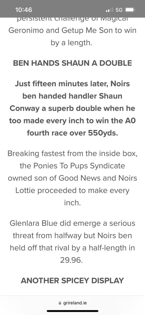 BrianConway1's tweet photo. Noirs Ben winning an a0 in shelbourne  to bring his tally to 5 wins from 9 runs , thanks to Shaun Conway for having him in such good order , hopefully a big year ahead https://t.co/CW1ElfZnPb