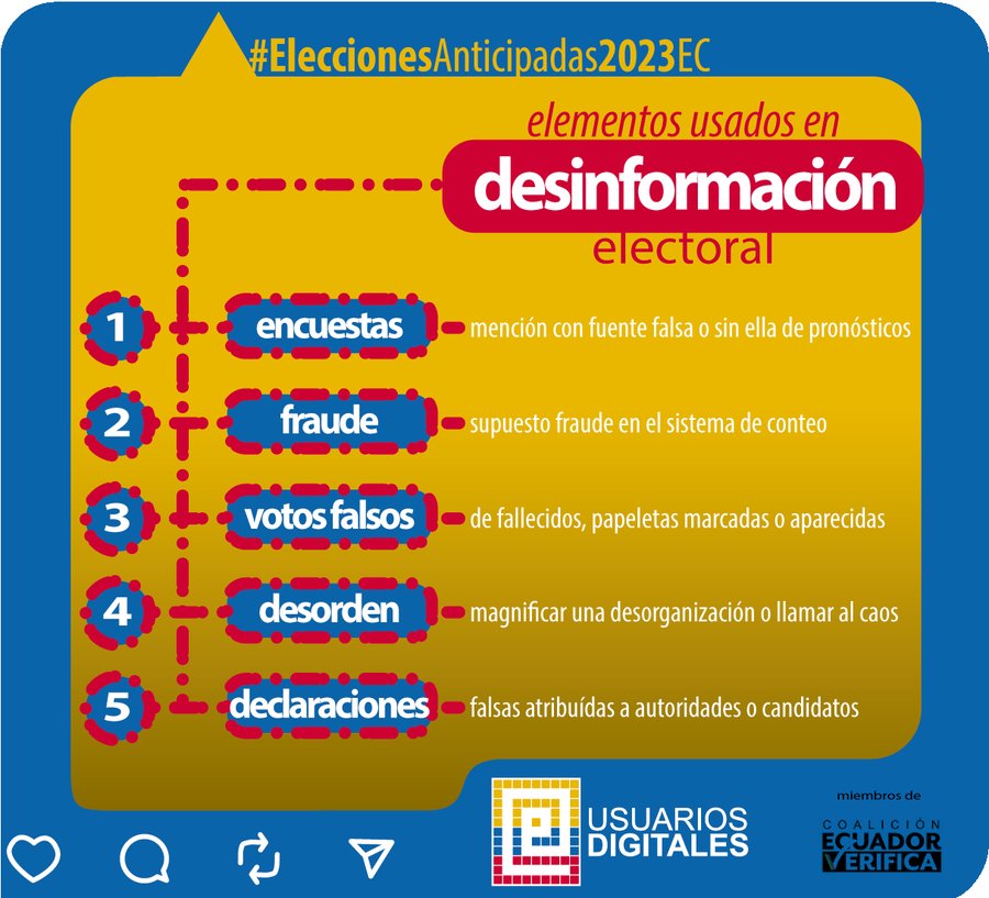 Usuarios Digitales (@usuariosdigital) on Twitter photo ⚠️𝘗𝘐𝘓𝘈𝘚 𝘊𝘖𝘕𝘛𝘙𝘈 𝘓𝘈 𝗗𝗘𝗦𝗜𝗡𝗙𝗢𝗥𝗠𝗔𝗖𝗜𝗢́𝗡
No pases vergüenza desinformando, ponle más ojo a este contenido:
- encuestas
- alertas de fraude
- votos falsos
- desorden
- declaraciones de autoridades/voceros
#ConsultaPopular2024
miembros de <a href="/ecuadorverifica/">Ecuador Verifica</a> ⚠️𝘗𝘐𝘓𝘈𝘚 𝘊𝘖𝘕𝘛𝘙𝘈 𝘓𝘈 𝗗𝗘𝗦𝗜𝗡𝗙𝗢𝗥𝗠𝗔𝗖𝗜𝗢́𝗡
No pases vergüenza desinformando, ponle más ojo a este contenido:
- encuestas
- alertas de fraude
- votos falsos
- desorden
- declaraciones de autoridades/voceros
#ConsultaPopular2024
miembros de <a href="/ecuadorverifica/">Ecuador Verifica</a>