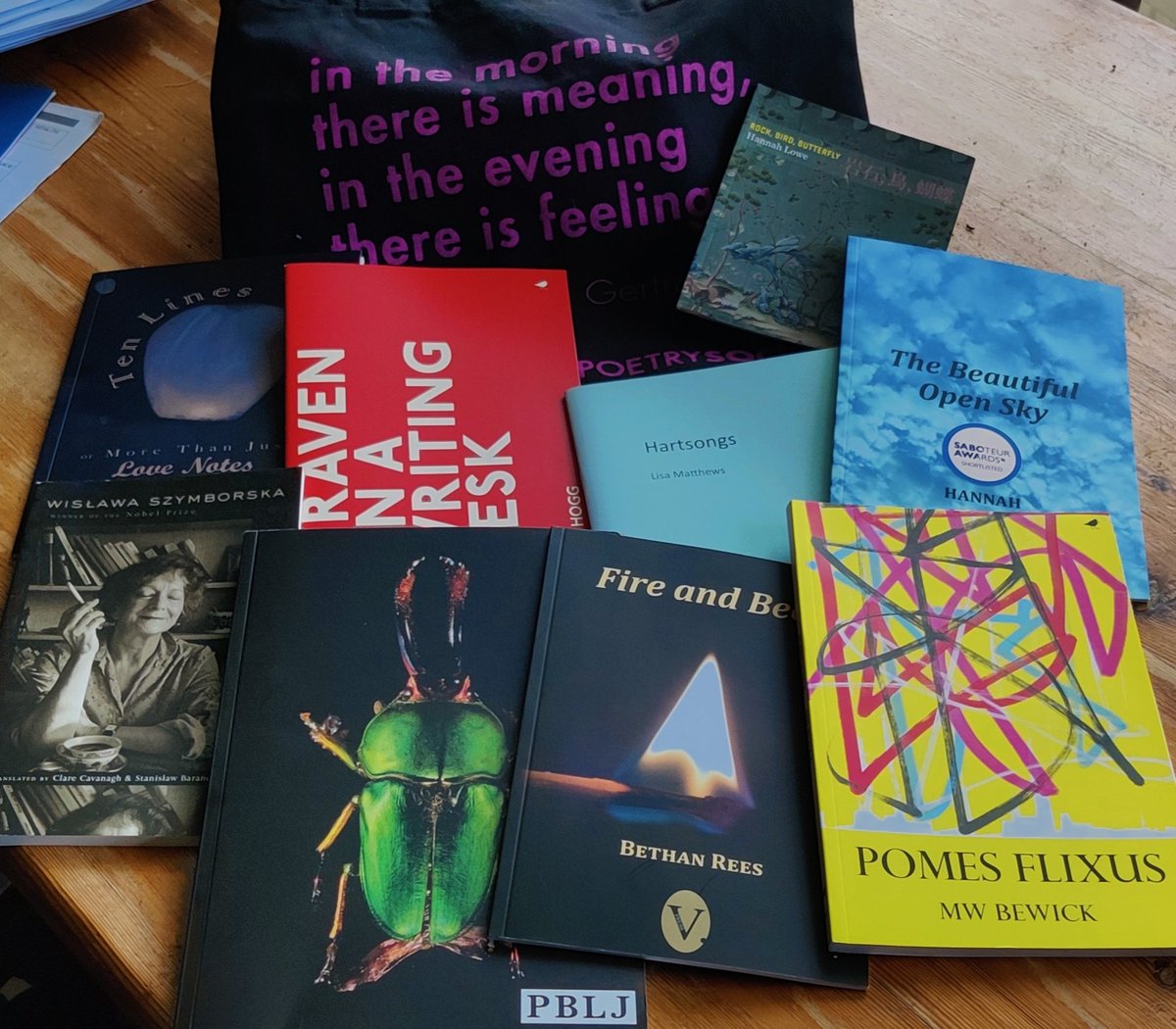 My haul from a very poetry-indulgent day spent browsing the tables of @PoetrySociety #FreeVerse. It was lovely chatting & catching up with the editors of @dunlinpress @poetryblueprint @HerculesEdtns @VanguardRead & @vpresspoetry. More books to add to my ever-growing stacks ☺️😆