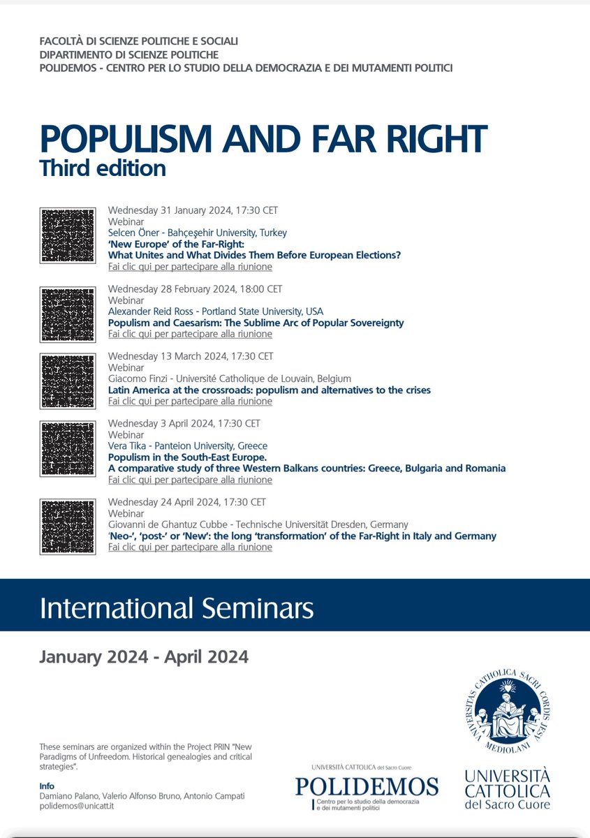 Don't miss this wednesday 17.30 CET the last @Polidemos_UCSC Populism and Far Right webinar: 'Neo-’, ‘post-’ or ‘New’: the long ‘transformation’ of the Far-Right in Italy and Germany' by @deGhantuzCubbe (Technische Universität Dresden). Link: teams.microsoft.com/dl/launcher/la…