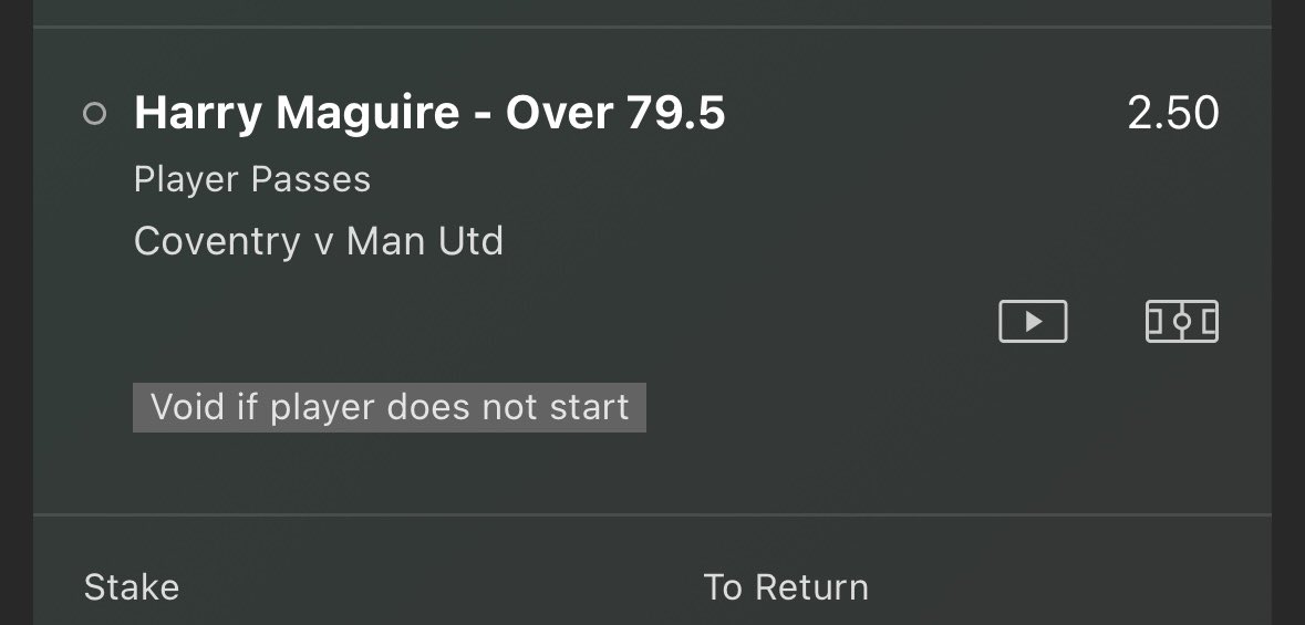 OddsUpClub's tweet image. 🏴󠁧󠁢󠁥󠁮󠁧󠁿Coventry vs Man Utd
✅Maguire over 79.5 passes
📈2.5 (Bet365)
💰1 unit 

Expecting Man Utd to have majority of the ball today and the lines are still generous on Maguire passes. He had 82 in Utd’s previous match away at Bournemouth with just 57% possession.