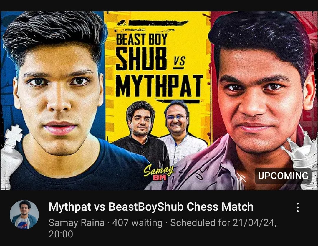 Today's chess match update.
MYTHPAT VS BEASTBOYSHUB 🔥
reel gamer VS real gamer 🤣
Chess match will start at 8:00 pm 🩵
#MunawarFaraqui
#Munawarkijanta