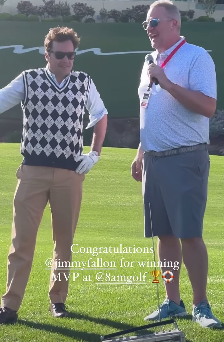 KeriStevensReal's tweet photo. Congratulations to @jimmyfallon for winning MVP at the 2024 #8amGolfInvitational.

So glad you had a great time. You deserve it.
 
Also loved that they had a Southside Jimmy sandwich and were playing Idiot Boyfriend. 🤗

#JimmyFallon  #8amGolf https://t.co/M0iXq5jcFn