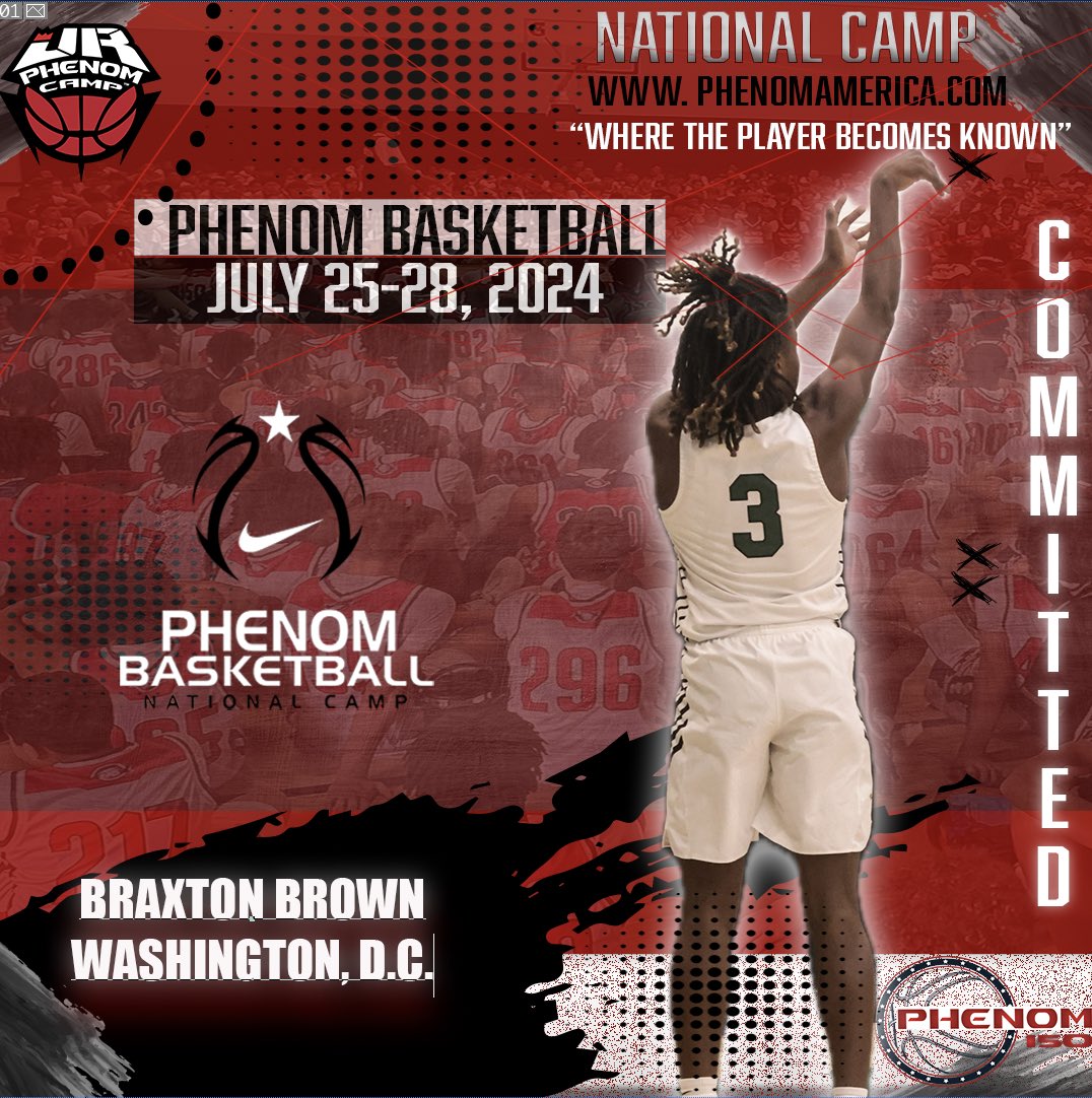 Phenom Basketball is excited to announce that Braxton Brown from Washington, D.C. will be attending the 2024 Phenom National Camp in Orange County, California on July 25-28!
.
.
#wheretheplayerbecomesknown
#PhenomAmerica #PhenomNationalCamp #Phenom150 #jrphenomcamp