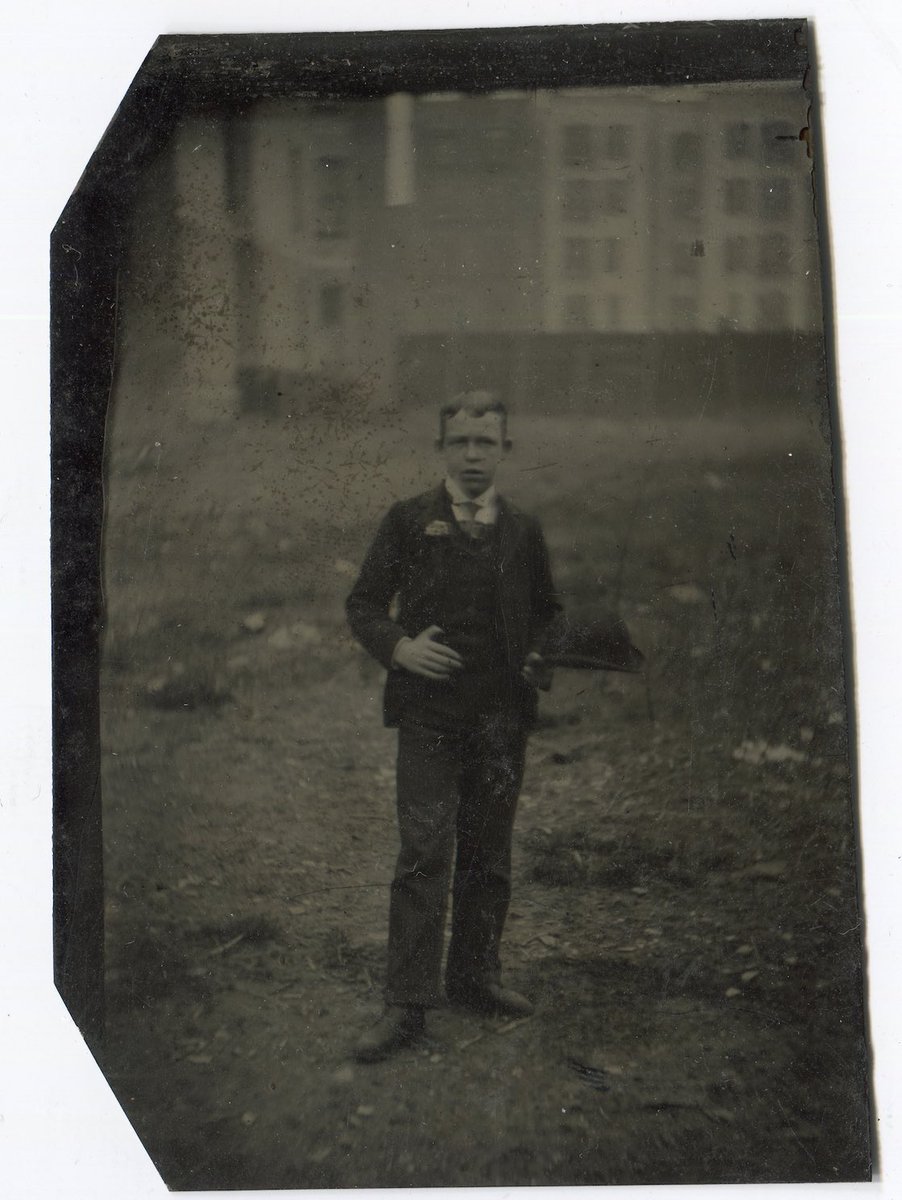 michael_agovino's tweet photo. One of my favorite #tintypes from New York City … the young man with the bowler hat in an empty late. The tenements are visible in the background. Tintypes are one and done; no negatives. This place must have been significant for this fellow. 📸 #nyc #history #photograph https://t.co/LRVQu95Sqk
