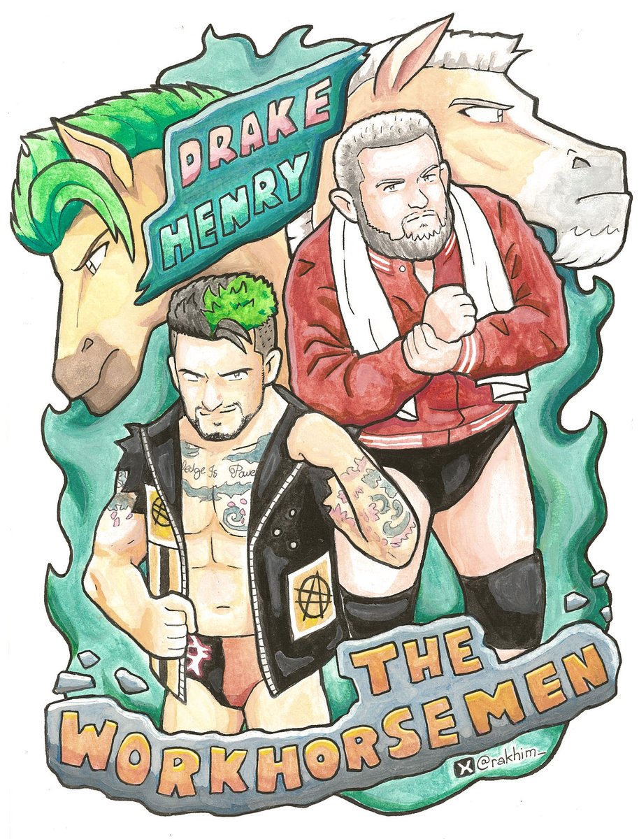rakhim_'s tweet photo. Just finished drawing my favorite tag team @RealJDDrake and @Antnyhenry. Can't wait to see you two back in action! #fanart #workhorsemen #jddrake #anthonyhenry https://t.co/xalZQ6GEkY
