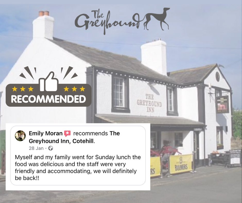 Such lovely feedback on our Sunday Lunches from Emily below. 

Did you know we do Sunday Lunches up to 7pm so you still have a chance today to come in between now till then. Walk-ins welcome.

#greyhoundinncotehilll #AllDaySundayLunch #SundayLunch #supportlocal #Cotehill #Cumbria