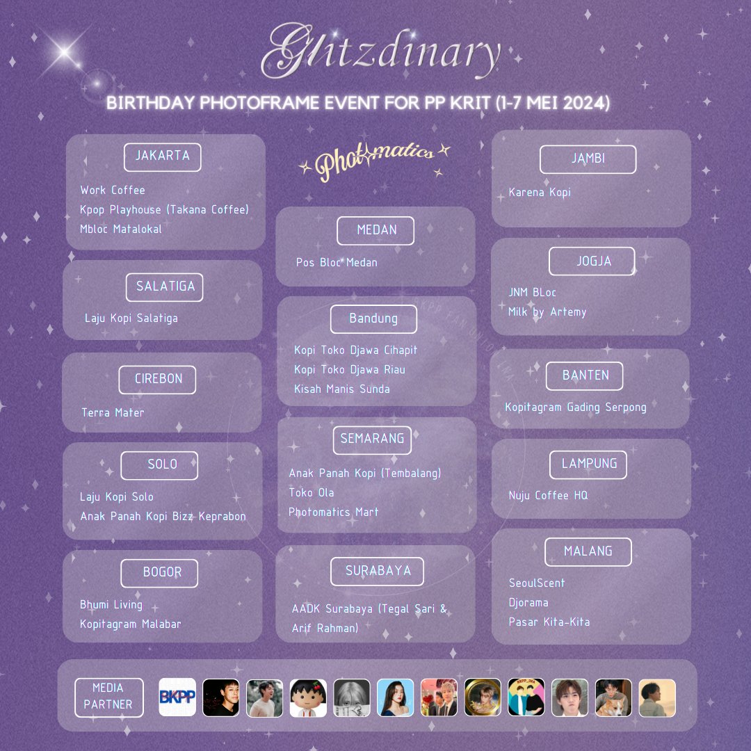bkppina's tweet photo. ✨️GLITZDINARY PHOTOBOOTH PROJECT✨️

Photobooth project event by Glitzdinary of PP Krit 25th Birthday @BKPPFanUnionINA X @photomaticsid

Save the date!
📅 1 - 7 Mei 2024
📍 Locations detail on poster

Let's come and celebrate PP Krit 25th✨️

#PPKritTurning25Th #PPkritt https://t.co/mCBUdFl6kO