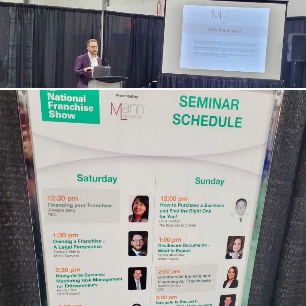 MannLawyers's tweet photo. Yesterday, Zach Murray presented at the Franchise Show. Today at 1 pm, you can hear Marina Abrosimov speak on what you need to know about disclosure documents. Join us at the EY Centre from 11am until 4pm today. #franchise #franchisee https://t.co/3BwtlLfPF5