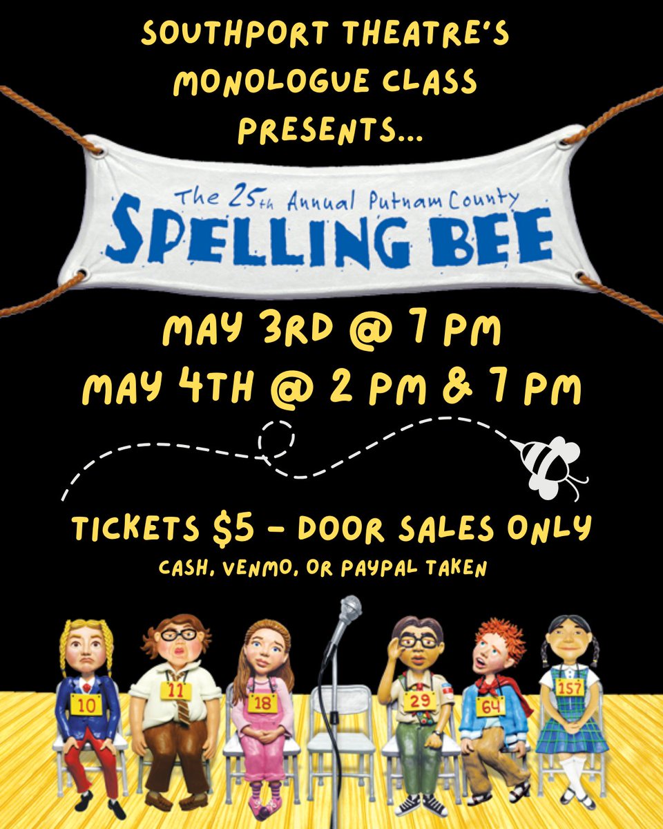 SHS Senior Monologue Class Presents our final show of the season, The 25th Annual Putman County Spelling Bee! Joins us for a good laugh and maybe even become a participant in the show itself! Tickets will only be sold at the door for $5! We hope to see you at the Bee! 🎤🐝