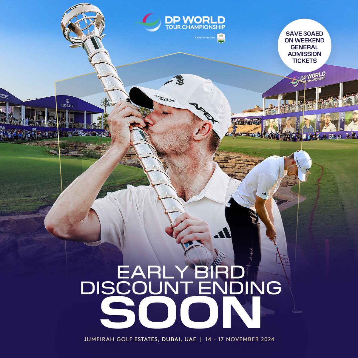 Save 30AED on weekend general admission tickets by taking advantage of our Early Bird discount! Ending soon ⏳ Buy here: bit.ly/3W9tOy6 #DPWTC #RolexSeries