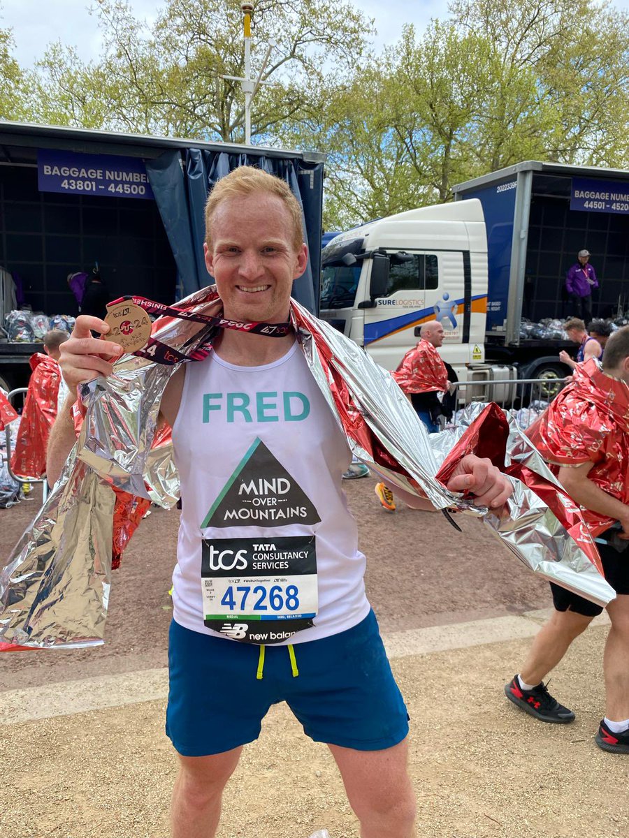 Our charity relies so much on our amazing fundraisers - today we want to celebrate & thank the amazing Fred Newton who completed the @LondonMarathon for Mind Over Mountains in just 3hrs1min!!! Wow! To donate please go to tinyurl.com/yth8uzkk #LondonMarathon #MentalHealth