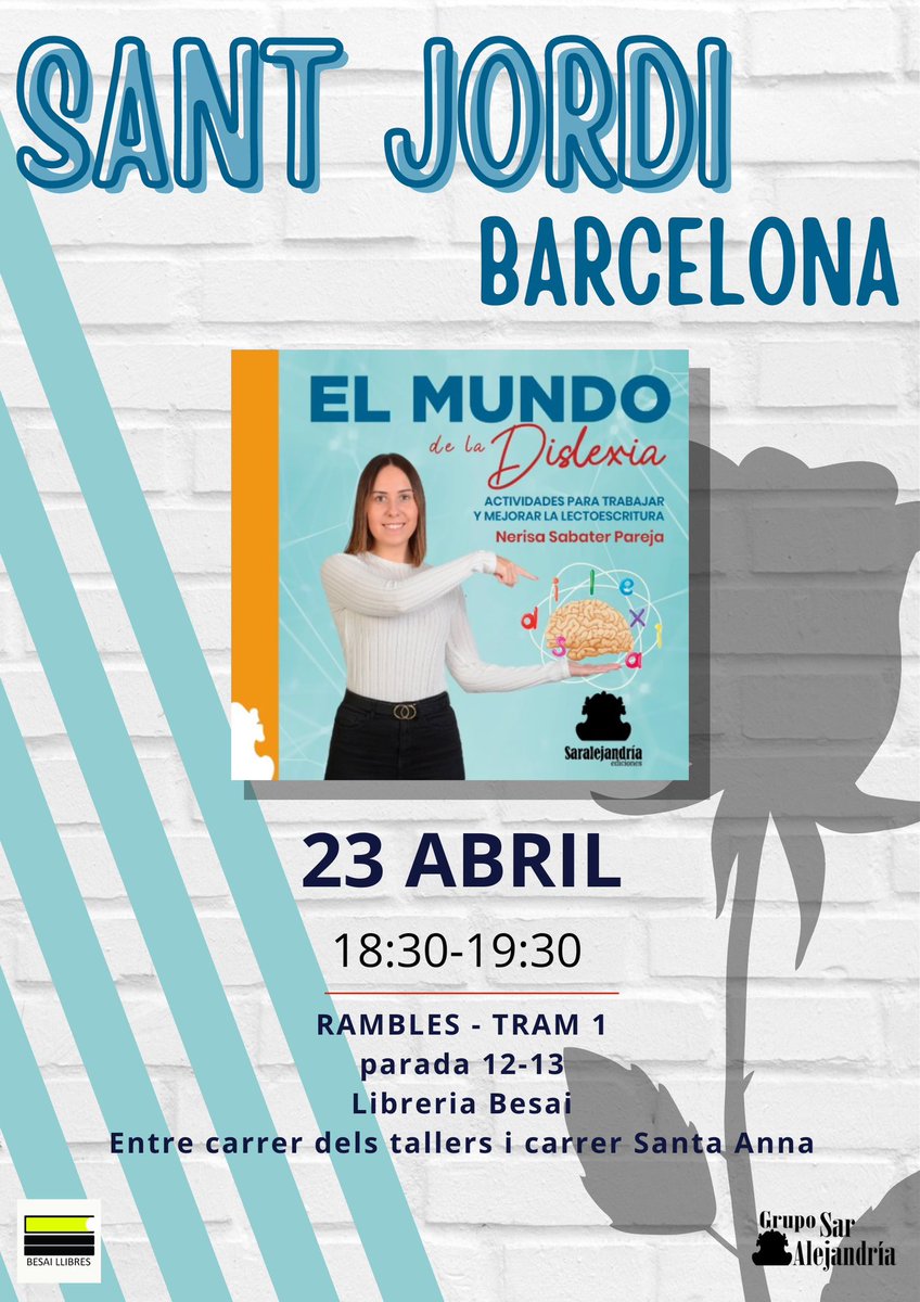 📚🌹 SANT JORDI A BARCELONA

☺️✍️ Molt contenta de poder anunciar que el pròxim dimarts 23 d’abril per la vesprada estaré firmant i venent llibres en les Rambles de Barcelona.

¡Gent de Barcelona, vos espere a totes i tots allí! 📍💙

#dislexia #SantJordi2024 #Barcelona
