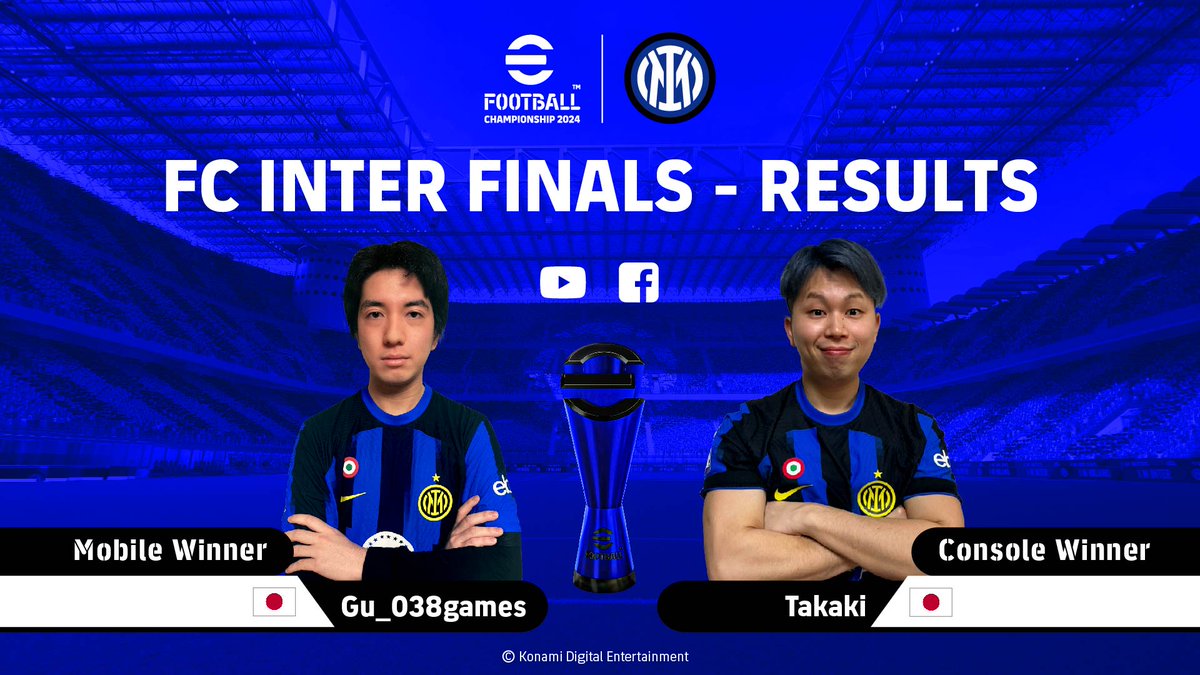 🏆 We present you the winners of the #eFootballChampionship @Inter finals! ⚽️

Congrats!

 🎮 @Takakii_7 🇯🇵
📱 @Gu_038games 🇯🇵 

🇯🇵 World Finals get ready, there they go!

Relive the matches here ⬇️
📹 bit.ly/InterFinals

Results⬇️
bit.ly/InterMilanResu…

#BeChampions 💫