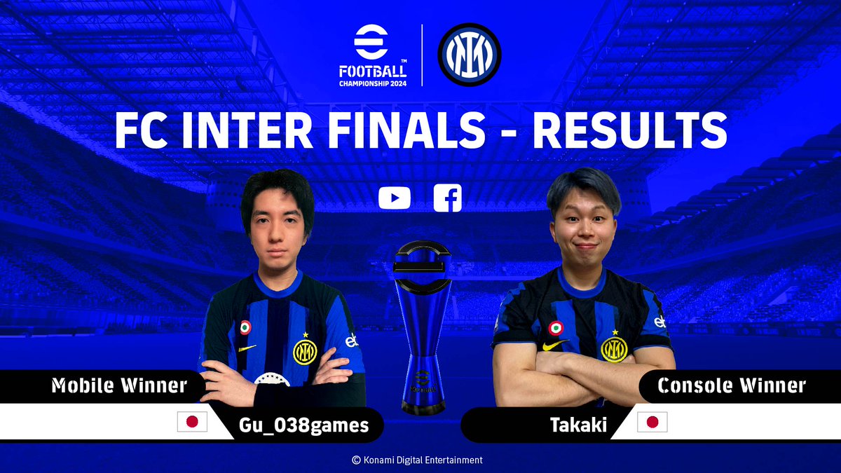 🏆 We present you the winners of the #eFootballChampionship @Inter finals! ⚽️ Congrats! 🎮 @Takakii_7 🇯🇵 📱 @Gu_038games 🇯🇵 🇯🇵 World Finals get ready, there they go! Relive the matches here ⬇️ 📹 bit.ly/InterFinals Results⬇️ bit.ly/InterMilanResu… #BeChampions 💫