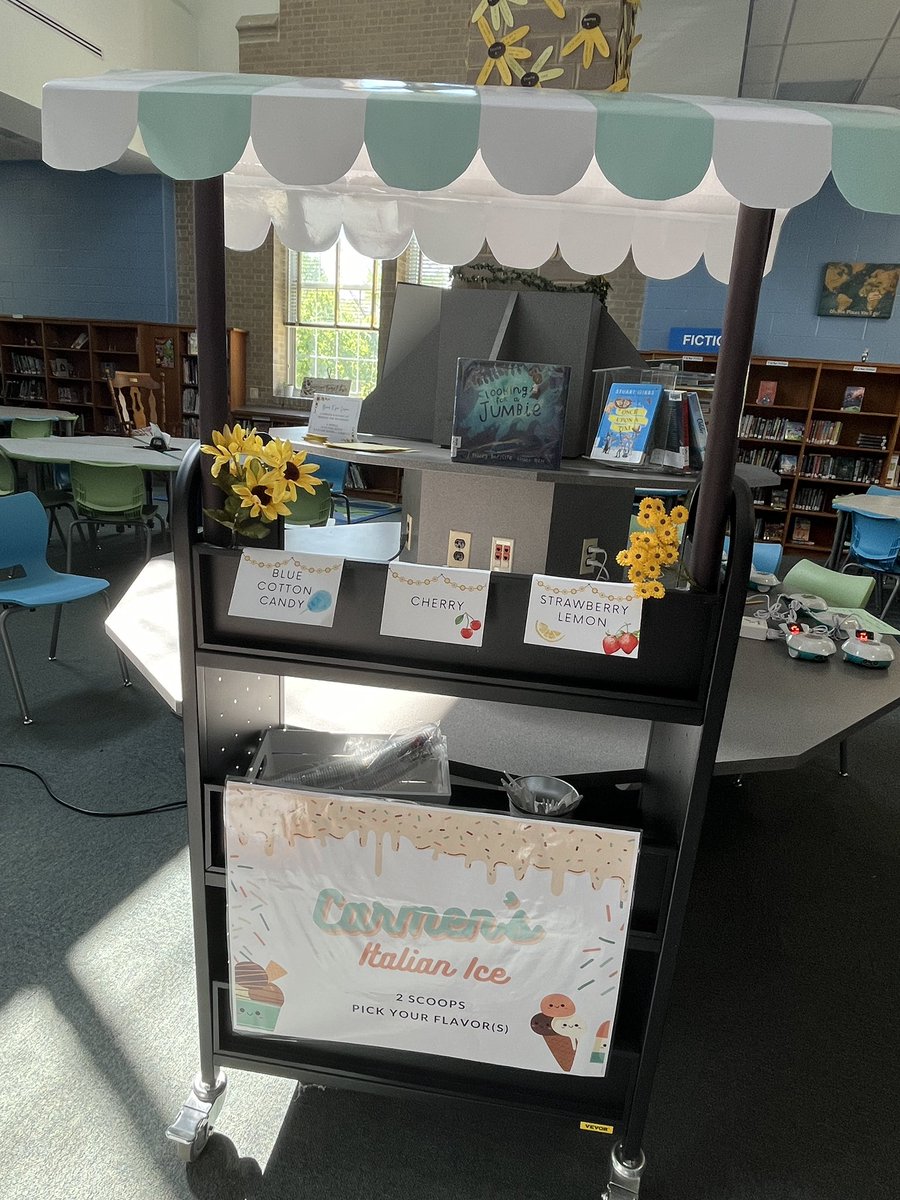 Favorite day of the year is our #blackeyedsusan voting party with treats from <a href="/CarmensCarts/">Carmens Italian Ice</a> 🌼🍧
(Yeah, that’s our book cart)