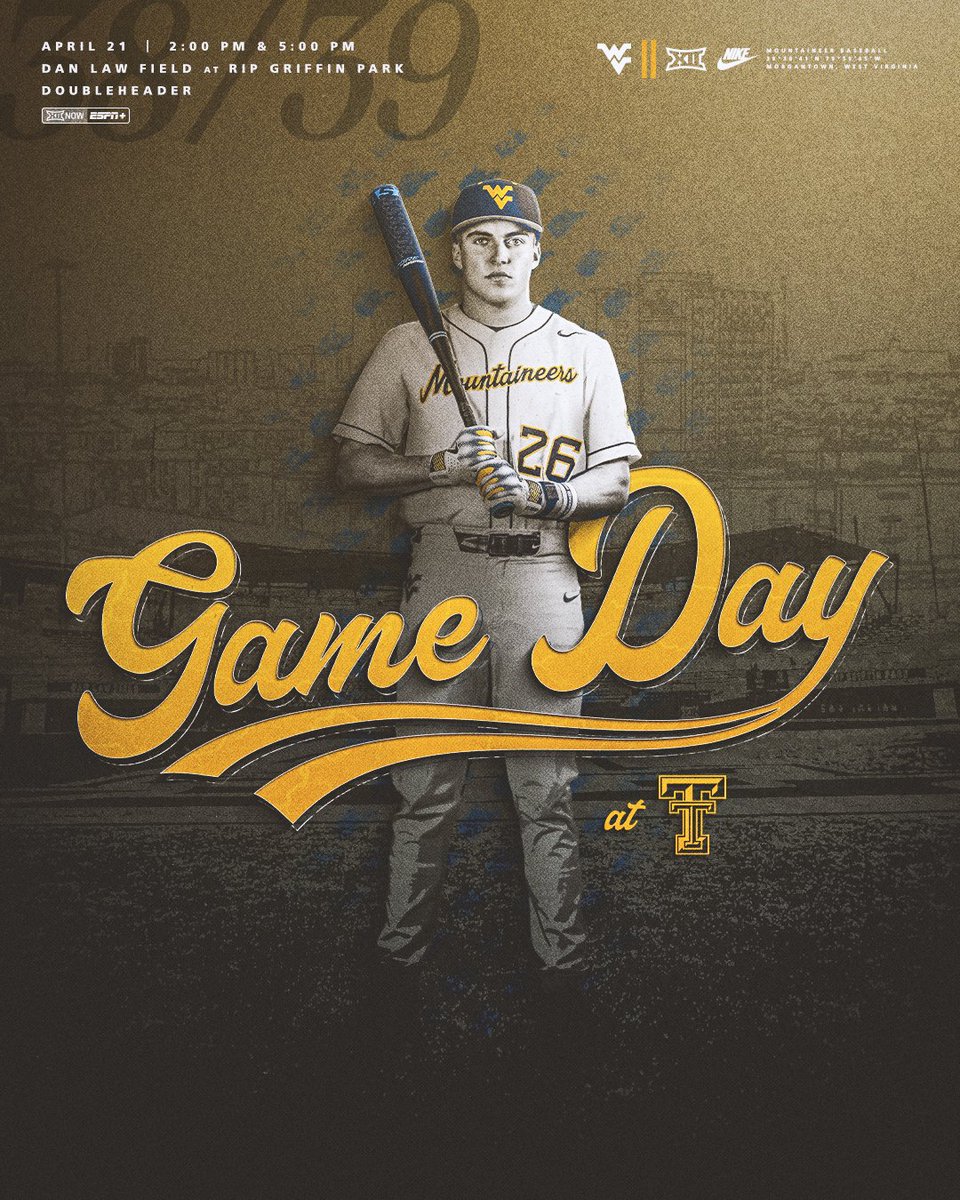 Let's play two! 🆚Texas Tech ⌚2 p.m. ET (DH) 📍Lubbock, Texas 🏟Dan Law Field at Rip Griffin Park 📺es.pn/48FMmsc 📻bit.ly/3V7dltq 📊bit.ly/3IpFnsO #HailWV