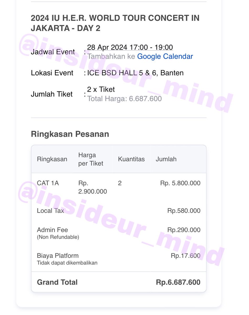 WTS want to sell IU H.E.R World Tour Jakarta

⭐️ CAT 1A Day 2 (2 tix, seat sebelahan)
⭐️ Jual seharga harga beli ajaa
⭐️ Diurus sampai tiket fisik
⭐️ COD Venue

Serious buyer only

DM for more info

#wts #wtsIUinjakarta