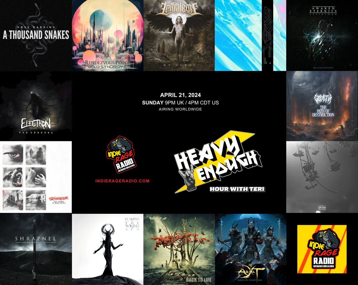 MusicMattersTee's tweet photo. Today 9pmUK 22HrFR 3pmCentral/4pmEast(US)
Tune in to @IndieRageRadio #HeavyEnough Hour
🔊 https://t.co/fbYDNfmgnz
Listen to the new bangers from-
@skywalkerband #Godeth @thrownsthlm @SHRAPNELUK @elmoono4 @Factory_of_Art #Arhat Info:https://t.co/ivr7EnJbZH
#NewMusic #replay https://t.co/S7Ofrwod5A