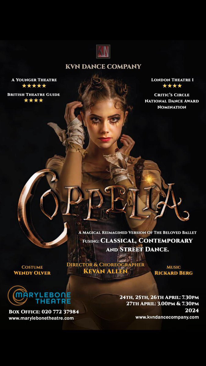 We’re in London! Get your tickets for Coppelia @MaryleboneTHLDN next Wednesday- Saturday