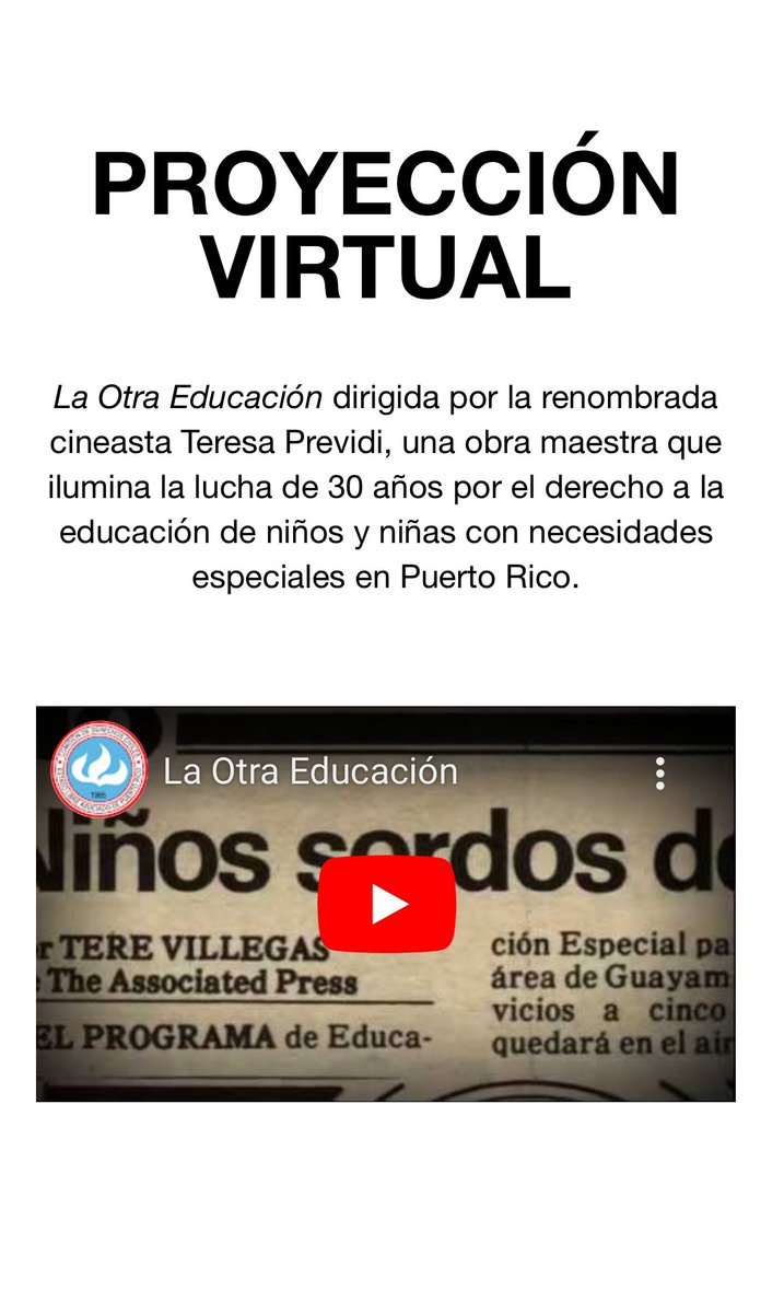 AdocPR's tweet photo. ¡La antesala a la 9na Muestra ya comenzó! Entra ahora https://t.co/IBKU4opHJp y disfruta del documental ‘La otra educación’, una obra maestra que ilumina la lucha de 30 años por el derecho a la educación de niños y niñas con necesidades especiales en Puerto Rico. #AdocPR https://t.co/J7Mt6IYORd